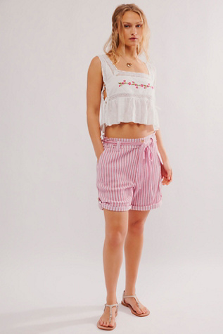 FP One Harrison Striped Shorts at Free People in Sweet Cherry Combo, Size: Large