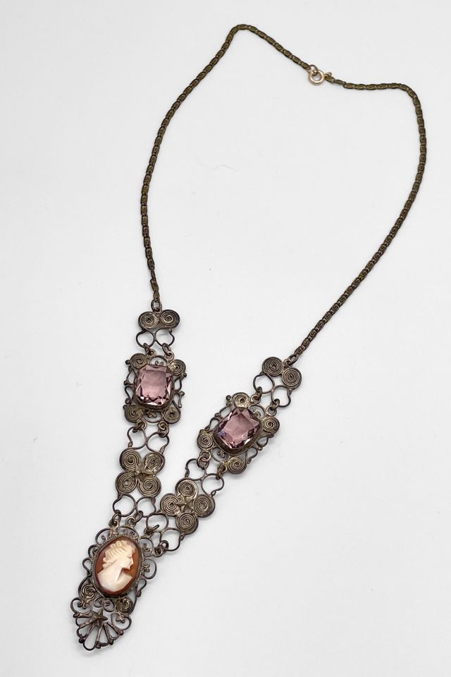 Antique Victorian Silver Filigree Cameo Necklace Selected by MARMALADE #2