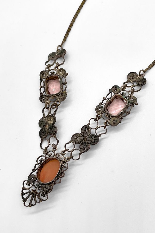 Antique Victorian Silver Filigree Cameo Necklace Selected by MARMALADE #3