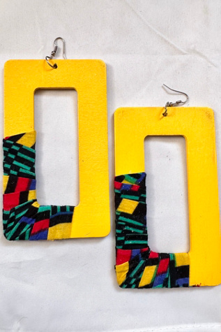 1990s Oversized Wooden Rectangle Earrings Selected by Cherry