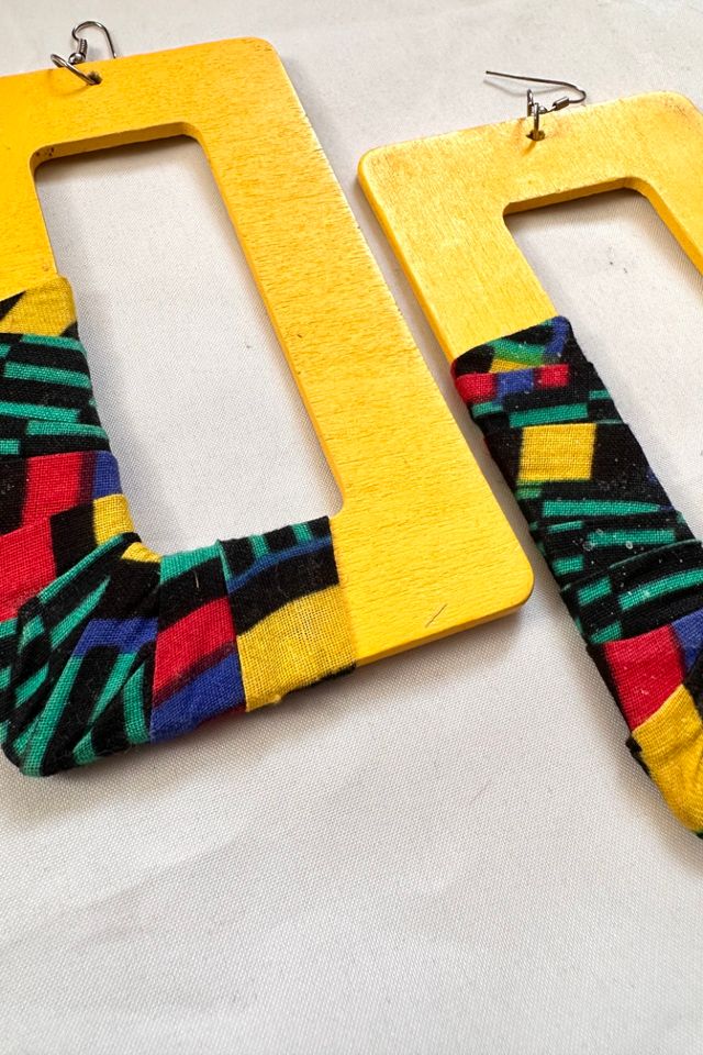1990s Oversized Wooden Rectangle Earrings Selected by Cherry #1