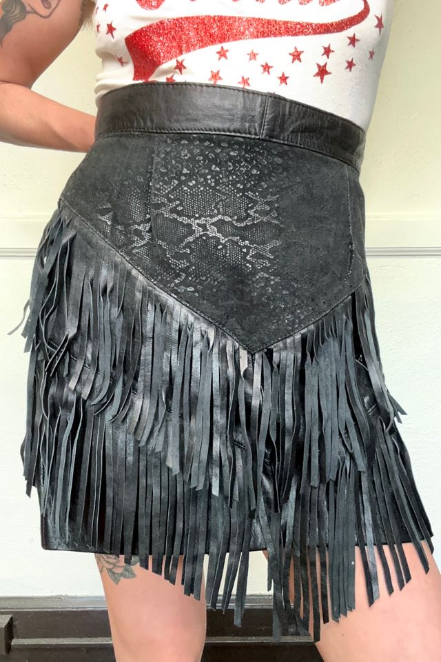 Leather mini skirt with cheap fringe