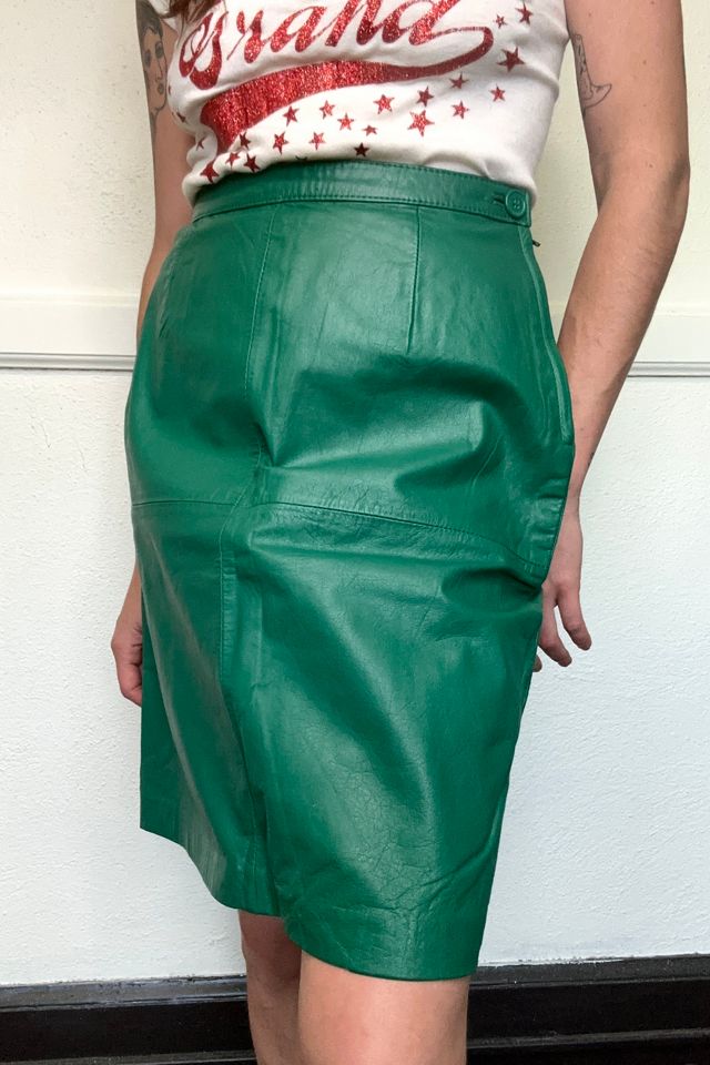 Green leather cheap skirt 90s