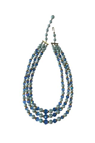 Vintage Mid-Century Triple Strand Bead & Crystal Necklace Selected by SharpLilTeeth