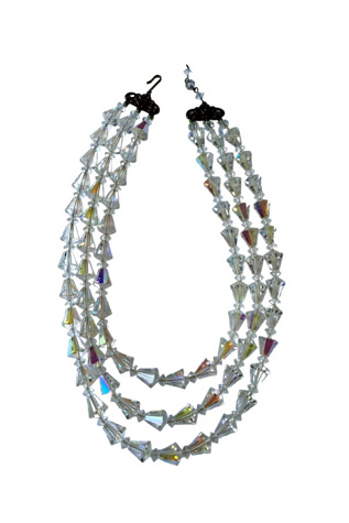 Vintage Mid-Century Crystal Iridescent Triple Strand Necklace Selected by SharpLilTeeth