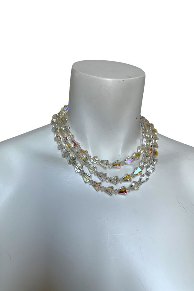 Rainbow Iridescent Crystal Glass Beads Necklace 1960s