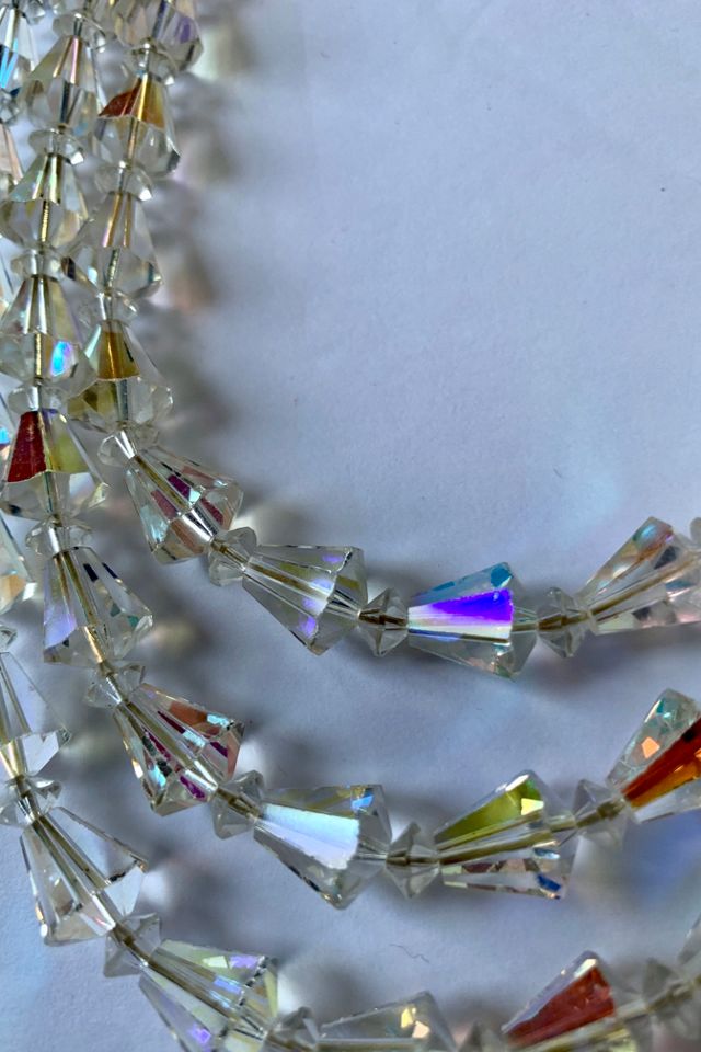 Vintage Mid-Century Crystal Iridescent Triple Strand Necklace Selected by SharpLilTeeth #2