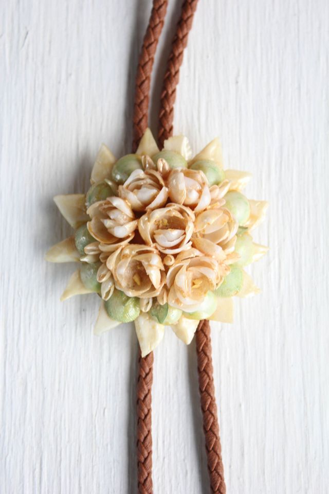 Vintage Shell Floral Bolo Tie Selected By Moons + Junes Vintage #2