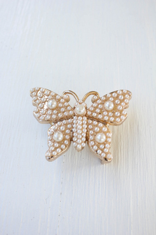 Vintage Pearl Beaded Butterfly Belt Buckle Selected By Moons + Junes Vintage