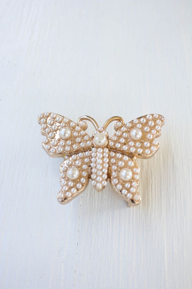 Vintage Pearl Beaded Butterfly Belt Buckle Selected By Moons + Junes Vintage #3