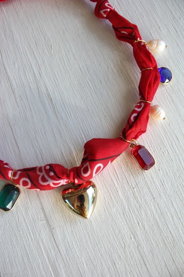 Western Heart Charm Bandana Scarf Necklace Selected By Moons + Junes Vintage #1