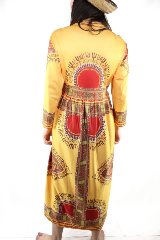 1970s Yellow Dashiki Wrap Dress Selected By Moons + Junes Vintage #1
