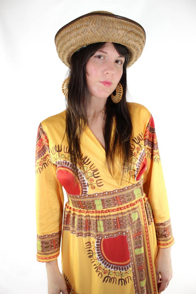 1970s Yellow Dashiki Wrap Dress Selected By Moons + Junes Vintage #3