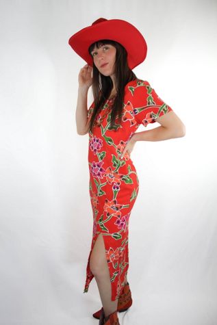 Vintage Red Tie Dye Hawaiian Floral Maxi Dress Selected By Moons + Junes Vintage