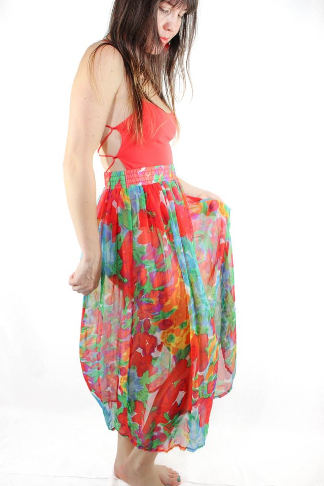 1980s Hawaiian Floral Sheer Maxi Skirt Selected By Moons + Junes Vintage #1