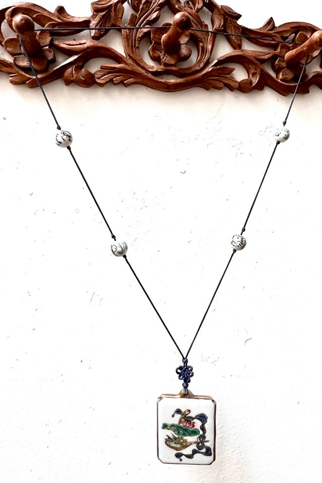 Vintage Pocelain Pendant on Cord Necklace Selected by Anna Corinna #1