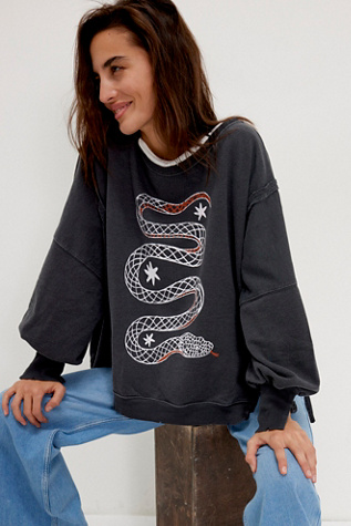 We The Free Graphic Camden Pullover At Free People In Snake Combo, Size: XL