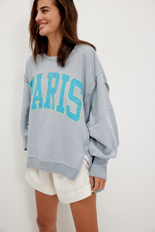 We The Free Graphic Camden Pullover At Free People In Stone Combo Paris, Size: XS