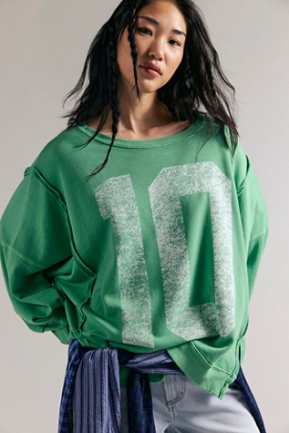 We The Free Graphic Camden Pullover at Free People in Green Combo, Size: Large