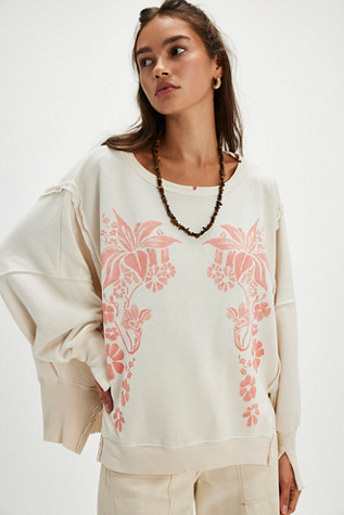 We The Free Graphic Camden Pullover at Free People in Floral Combo, Size: XL