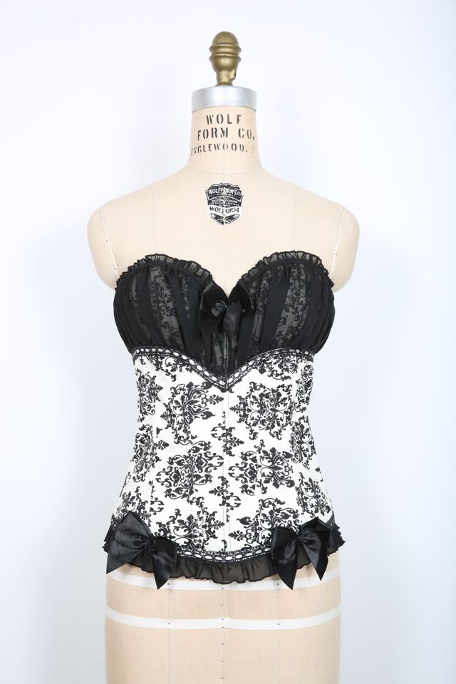 Creme and Black Floral Bustier Corset Bra Selected by Love Rocks Vintage