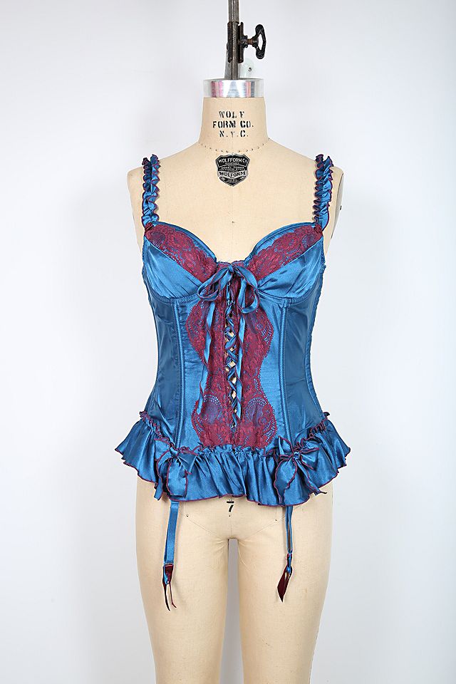 Blue and Burgundy Bustier Corset Bra Selected by Love Rocks Vintage