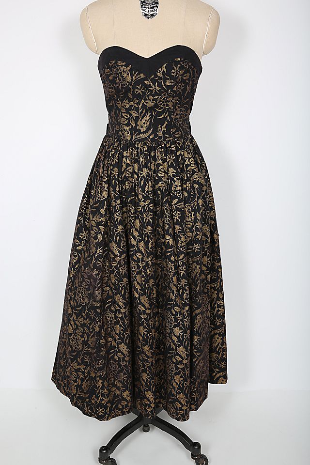 Laura Ashley Black and Gold Metallic Floral Dress Selected by Love Rocks  Vintage