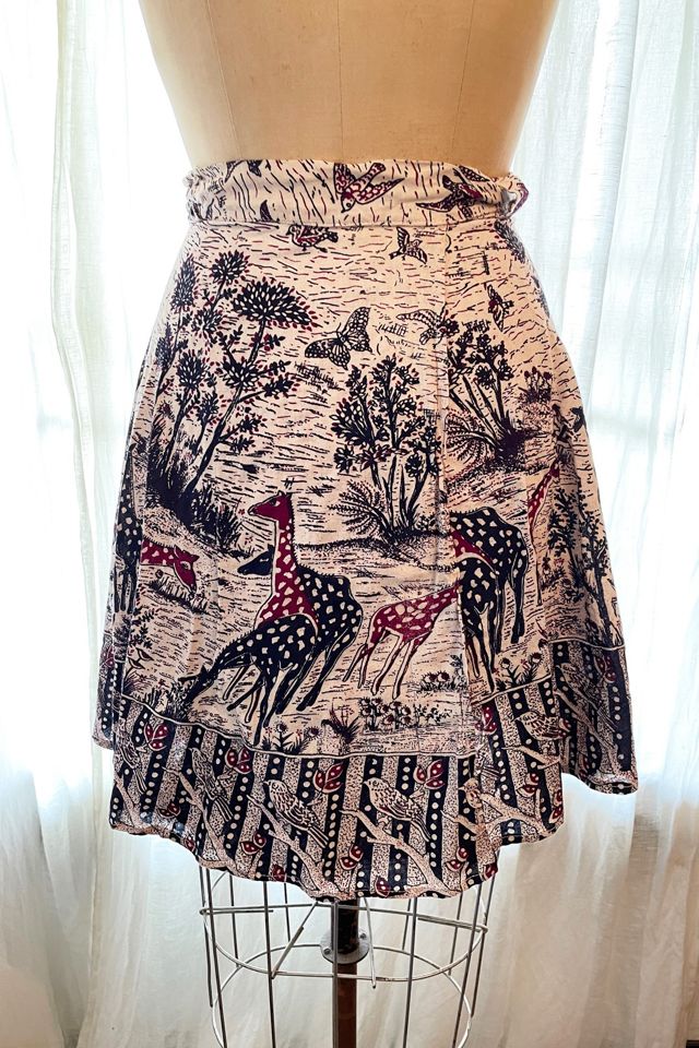 Vintage 1970's Giraffe and Bird Wrap Skirt Selected by FernMercantile #1