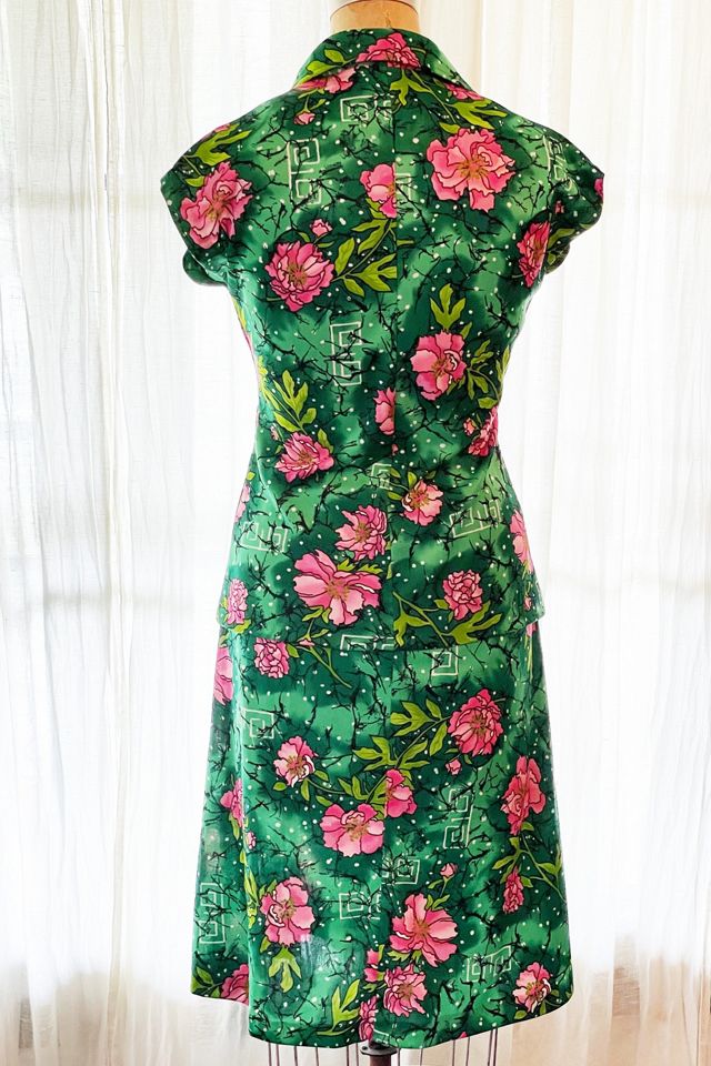Vintage 1970's Green and Pink Floral Top and Skirt Set Selected by FernMercantile #2