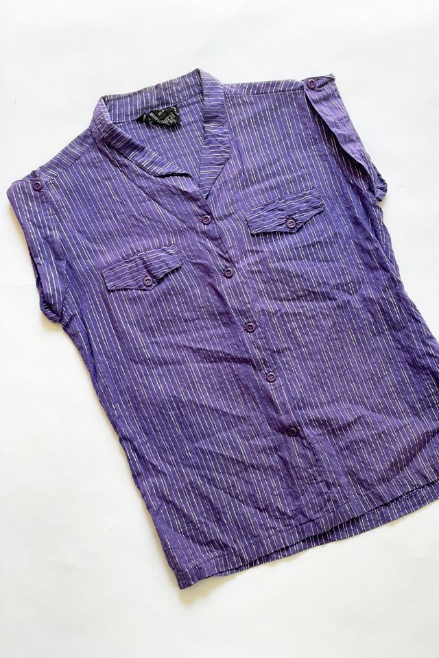Vintage 1970's Metallic Stripe Purple Blouse Selected by FernMercantile #1