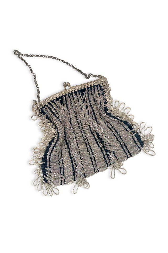 Antique Metal Beaded Evening Bag with Fringe - Yourgreatfinds