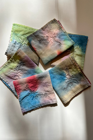Vintage Hand Dyed Embroidered Cocktail Napkins Set Selected by KA.TL.AK