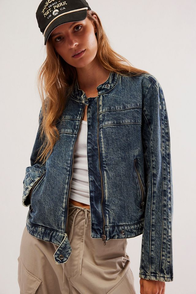 Free people hot sale denim moto jacket