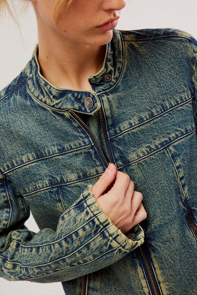 Free people store denim moto jacket