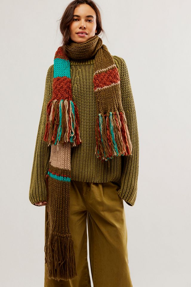Brown Wool Scarf With Fringe 