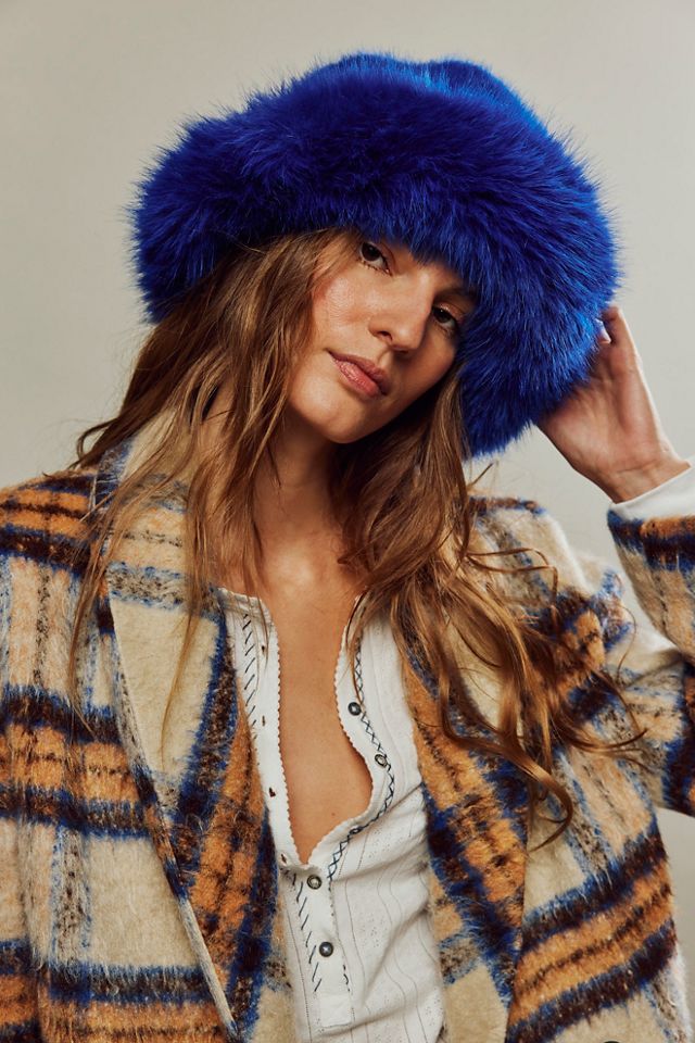 Blue faux deals fur hat