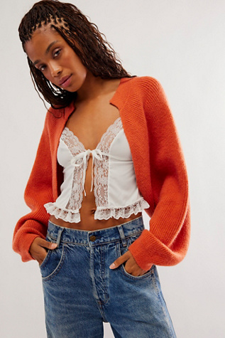 Cold Shoulder Rib Bolero at Free People in Burnt Orange