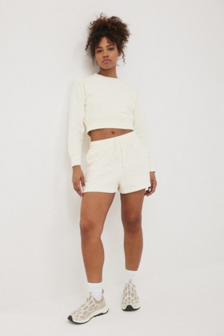 Bench Women's Crown Eco-Fleece Cropped Crew Neck Sweatshirt at Free People in White, Size: M