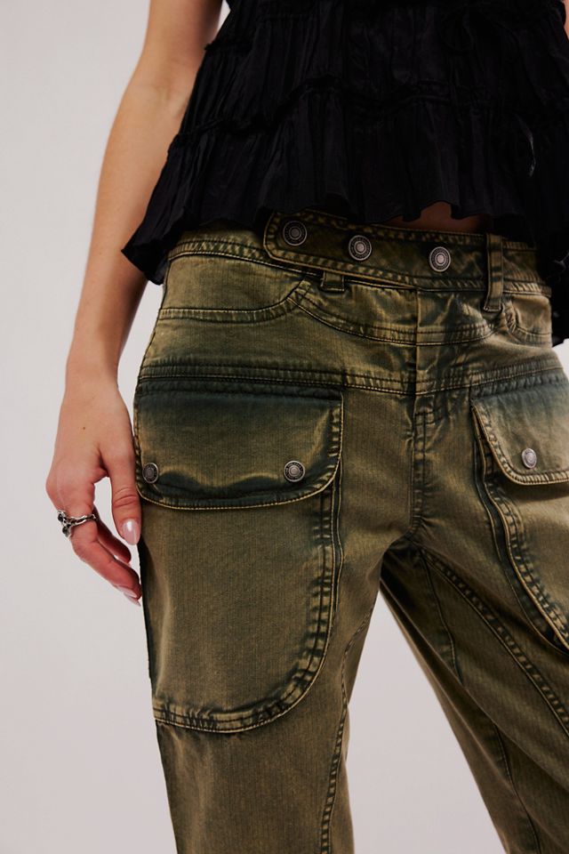 Free People Ride Out Barrel Moto Pants in Gray