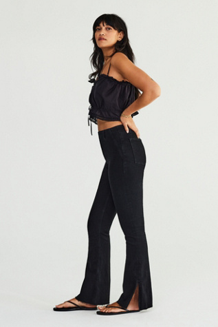 We The Free Level Up Slit Slim Flare Jeans at Free People in Pitch Black, Size: 32