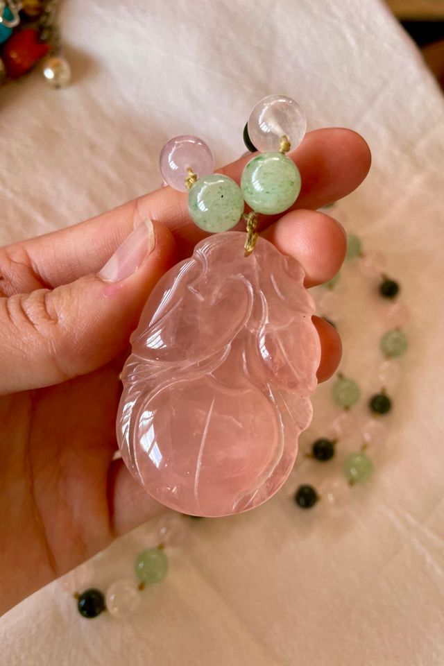 Vintage rose quartz deals necklace