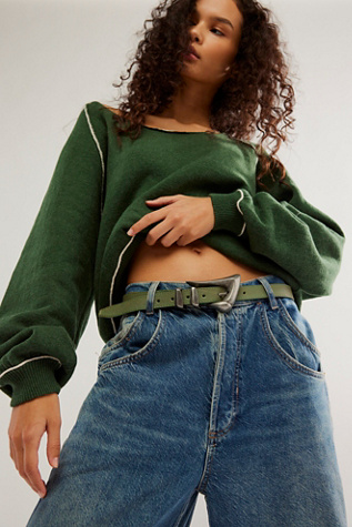 Billie Leather Belt by FP Collection at Free People in Secret Sage, Size: S/M