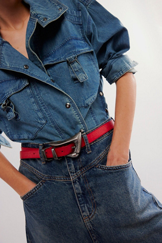 Billie Leather Belt by FP Collection at Free People in Cherry Bomb, Size: M/L