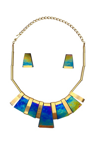 1990s Vintage Iridescent Glass Necklace & Earring Set Selected by BusyLady Baca & The Goods
