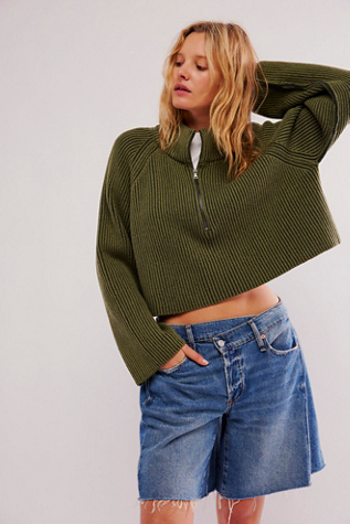 Greta Half Zip at Free People in Chive Combo, Size: XS