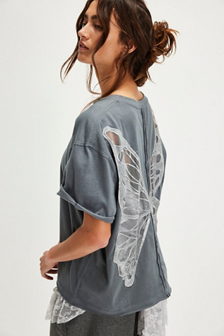 Tricia Fix Butterfly Tee At Free People In Silver, Size: XL