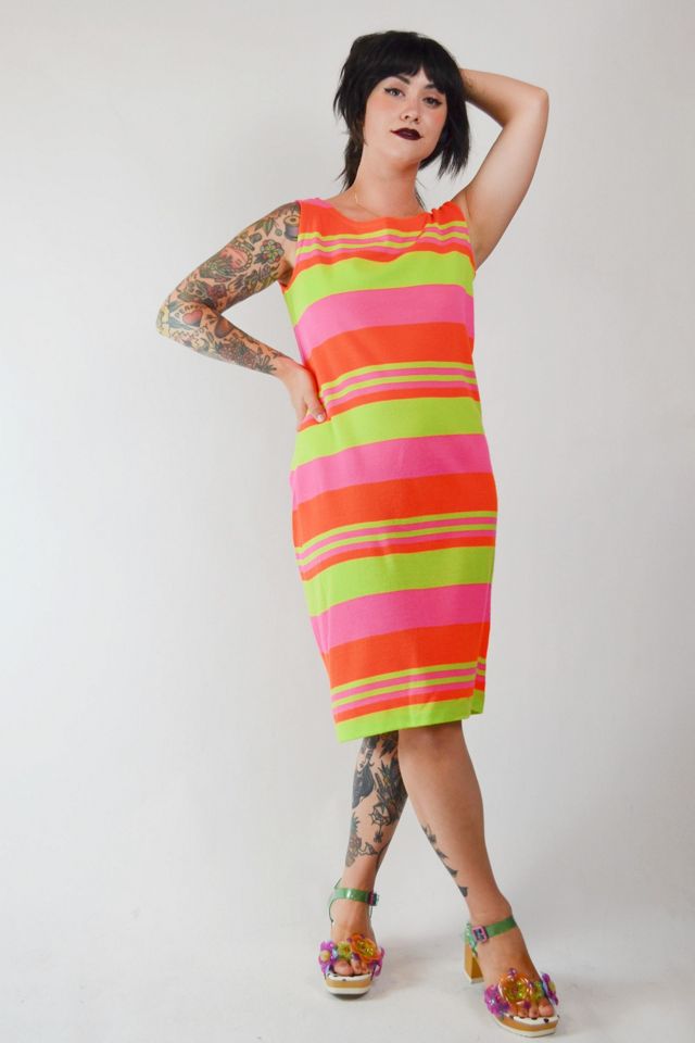 Vintage 1960 s Neon Stripe Dress Selected by Old Moon Vintage Free People