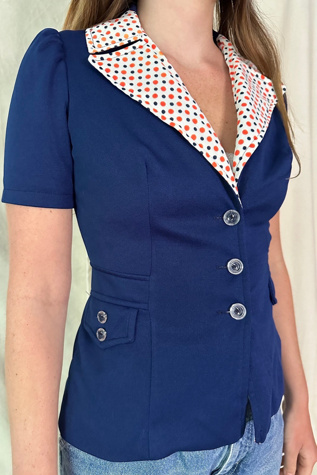 Vintage Blue Fitted Collared Top Selected by KA.TL.AK