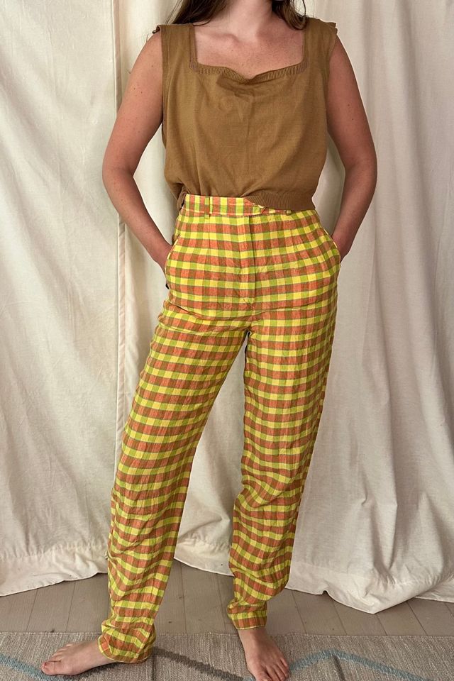 Vintage Plaid High Waisted Linen Pants Selected by KA.TL.AK