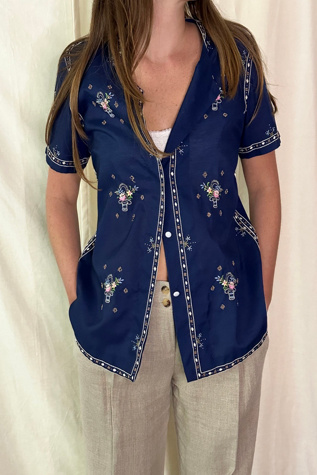 Vintage Blue Embroidered Top Selected by KA.TL.AK